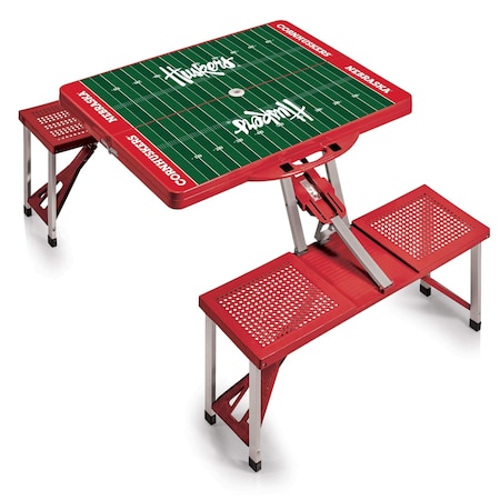 Picnic Time Family Of Brands Nebraska Cornhuskers - Football Field - Picnic Table Portable Folding Table, Red 811-00-100-405-0