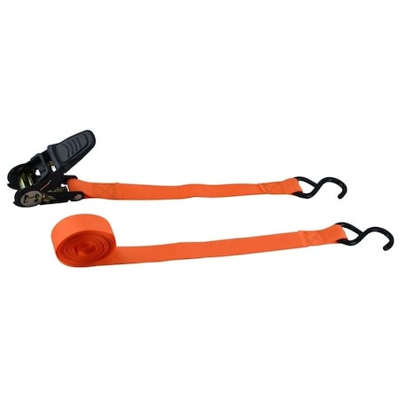 Prosource Tie-Down, 1 in W, 13 ft L, Polyester Webbing, Metal Ratchet, Orange, 300 lb, S-Hook End Fitting FH64070