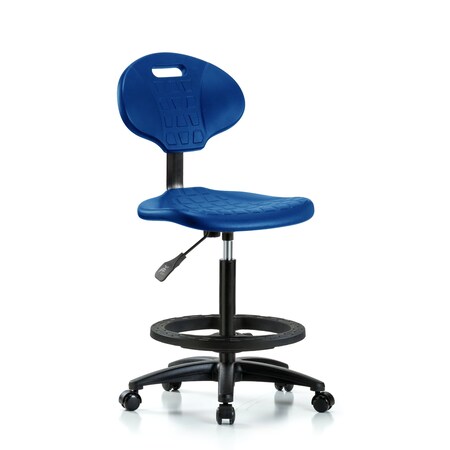 Blue Ridge Ergonomics Erie Poly Chair, High Bench, Foot Ring, Casters, Blue BR-TPHBCH-RG-A0-BF-RC-BLU