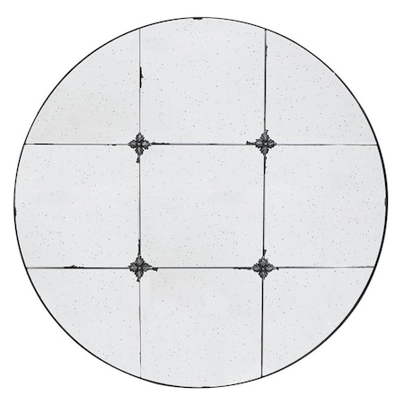 Homeroots 36" Black Round Iron Framed Antiqued Glass Accent Mirror 485057