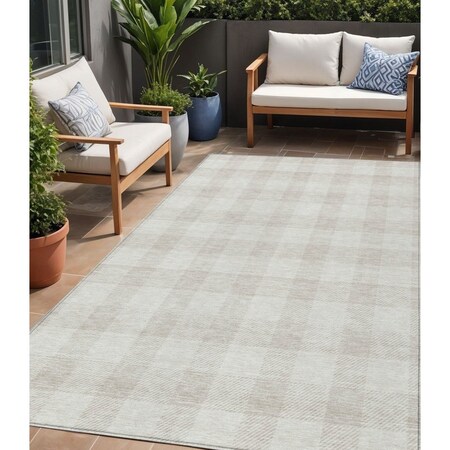 Homeroots 5' X 8' Ivory And Beige Plaid Washable Indoor Outdoor Area Rug 595404