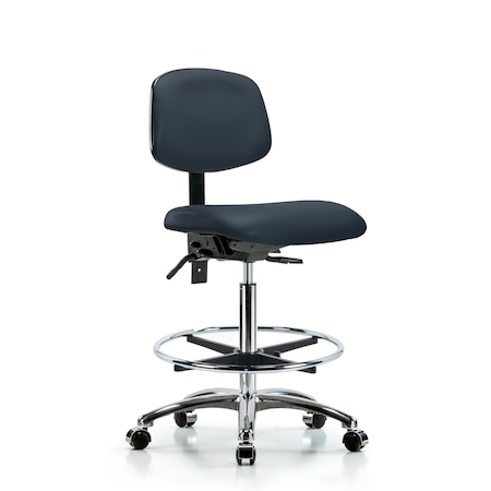 Blue Ridge Ergonomics Chair, Vinyl, Hi Bench, Chr CF Casters, Nav, No Arms, 26" to 35-1/2" Height, Imperial Blue BR-VHBCH-CR-T0-A0-CF-CC-8582