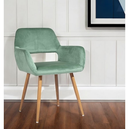 Homeroots 22" Green and Brown Velvet Arm Chair 549022