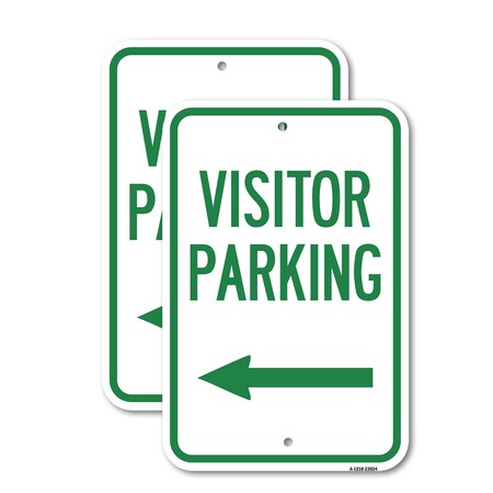 Signmission Reserved Parking Sign Visitor Parking Arrow Pointing L, 12'' X 18'', Heavy Gauge Aluminum, 2PK A-1218-2PACK-23024