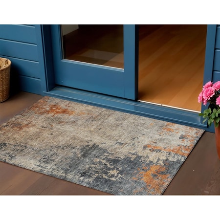 Homeroots 3' X 5' Khaki Gray And Copper Abstract Washable Indoor Outdoor Area Rug 606110