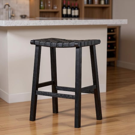 Homeroots 30" Charcoal and Black Faux Leather and Solid Wood Backless Bar Height Bar Chair 632478