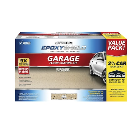 Rust-Oleum EpoxyShield Garage Floor Coating, Tan, Gloss, 2.5 Car Kit 365185