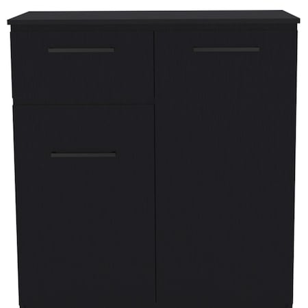 Homeroots 37in Black Wood Accent Cabinet With Two Doors And One Drawer 524964