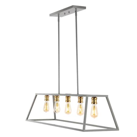 Jonathan Y Floyd 38" 5-Light Bohemian Farmhouse Iron Adjustable LED Pendant, Grey/Brass Gold JYL7521C