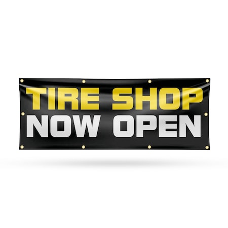 Signmission Tire Shop Now Open, 36 Inch x 96 Inch, Vinyl Banner B-96-30892