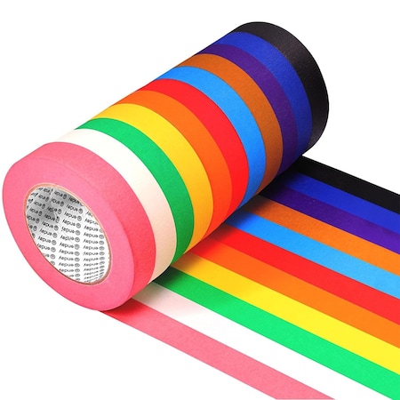 Enday Colored Masking Tape, 1" x 60 Yards, Assorted Colors, 11PK 8405-11