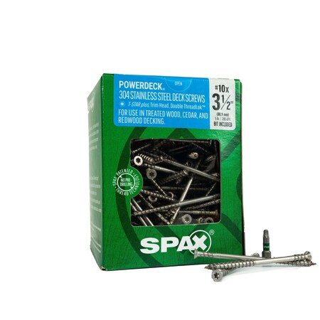 Spax #10 x 3-1/2 in Exterior Stainless Steel Wood Deck Screws Powerdeck Trim Head T-Star Plus 5 LB, 285PK 45705008403007