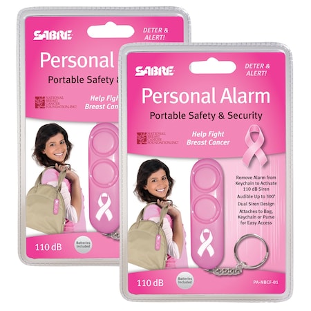Sabre Personal Alarm, Pink Supports NBCF, 2PK PA-NBCF-01