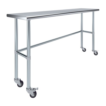 Amgood 18in D x 72in L Stainless Steel Open Base Table, 3in Casters AMG WT-1872-RCB-WHEELS-Z