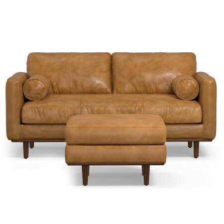 Homeroots 72" Sienna Leather Sofa With Ottoman With Brown Legs 641059