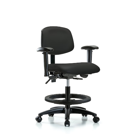 Blue Ridge Ergonomics Chair, Vinyl, Med Bench, AA BF Casters, Blk, 6-Way Adjustable, 22" to 29" Height, Black BR-VMBCH-RG-T0-A1-BF-RC-8540