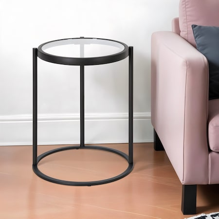 Homeroots 20" Black And Clear Glass And Steel Round End Table 543819