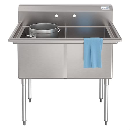 Koolmore 42 in. 18-Gauge 2-Compartment Commercial Sink with Backsplash, Bowl dimensions 18''x24''x14'' KM-SB182414-N3