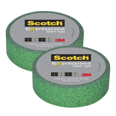 Scotch Expressions Glitter Tape, .59" x 196", Dark Green Glitter, 2PK C514-GRN2