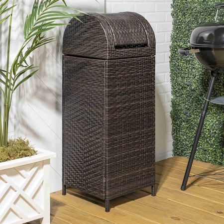 Happimess Darla 31.39-Gallon All-Weather Wicker/Metal Swing Top Hideaway Outdoor Trash Can, Brown HPM1202A