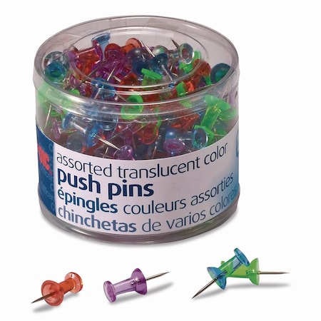 Officemate Push Pins, Assorted Plastic Head, 0.5in Pin, 200PK OIC35710