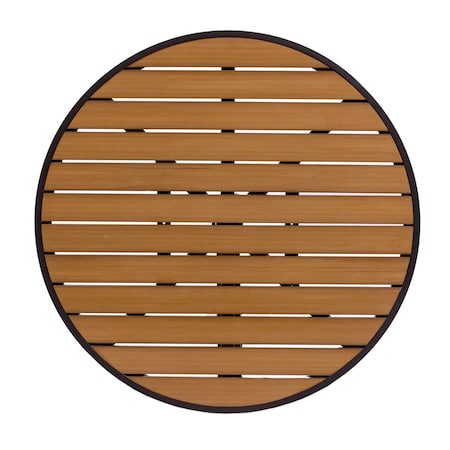 Bfm Seating Longport 24in Round Synthetic Teak Table Top - Black Powder Coat Frame - Umbrella Hole Optional PH24RTKBLU
