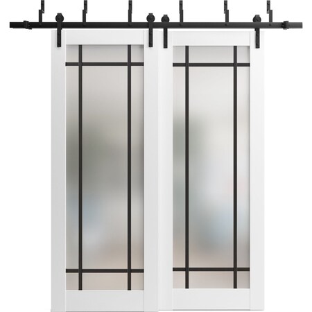 Sartodoors Sliding Closet Frosted Glass Barn Bypass Doors with Hardware Planum 2112 White 72x80 (2* 36x80) PLANUM2112BBB-WS-72 x 80 (2* 36x80)