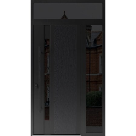 Vdomdoors Steel Door Dekton 0163 Ardesia Nero Side and Top Exterior Window Sidelite Entry Door Painted W36+12 DEKTON0163EXD-ARD-W36+12xH80+16-RH-I