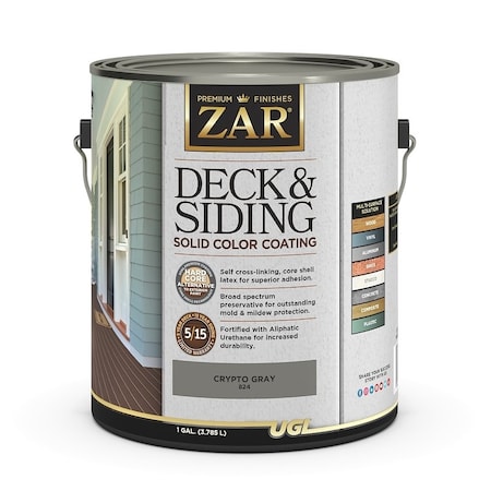 Zar Deck and Siding Solid Color Coating, Crypto Gray, Liquid, 1 gal 82413