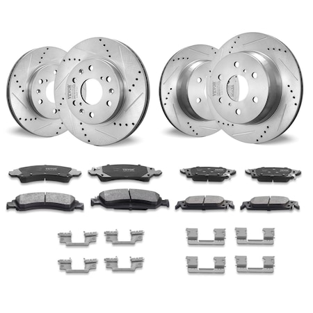 Vevor Drilled Slotted Front Rear Brake Rotors Pads Kit for Chevy Silverado GMC 55097/55133