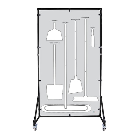 5S Supplies Housekeeping Shadow Board Broom Station V2, Gray / White Shadows, No Broom + Stand, No Text HSB-V2-GRAY/WHITE-BO-STAND-NO TEXT
