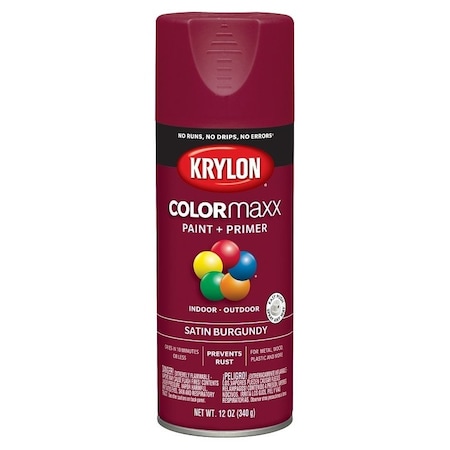 Krylon Enamel Spray Paint, Satin, Burgundy, 12 oz, Can K05560007