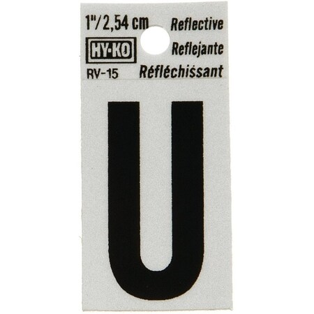Hy-Ko Reflective Letter, Character: U, 1 in H Character, Black Character, Silver Background, Vinyl RV-15/U