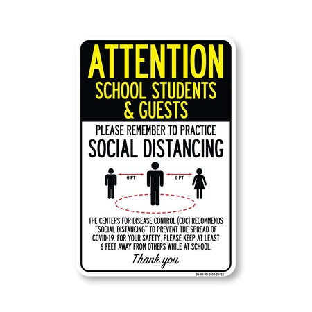 Signmission PSA School Students And Guests Practice Social Distancing 14in X 10in Wall Graphic, NS-RD-1014-25411 OS-NS-RD-1014-25411