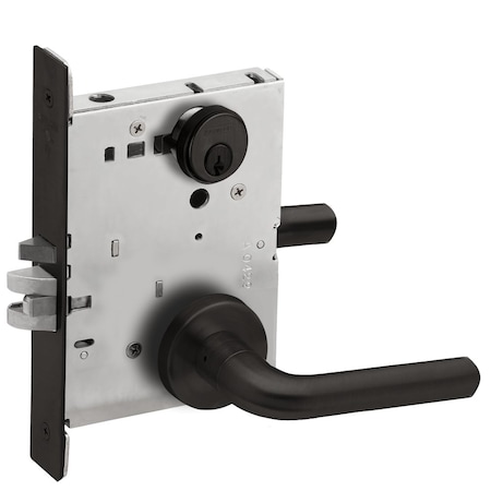Schlage Grade 1 Entrance Office Mortise Lock, Conventional Cylinder, S123 Keyway, 02 Lever, A Rose, Flat Bl L9050P 02A 622