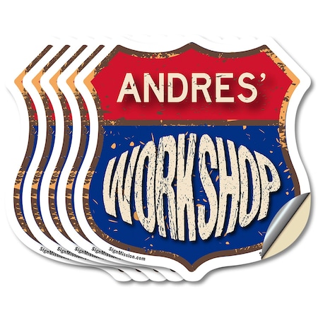 Signmission Andres's Workshop, 4 inch X 4 inch, Vinyl Decal, 5PK SHI-D-5PACK-4-489-ANDRES