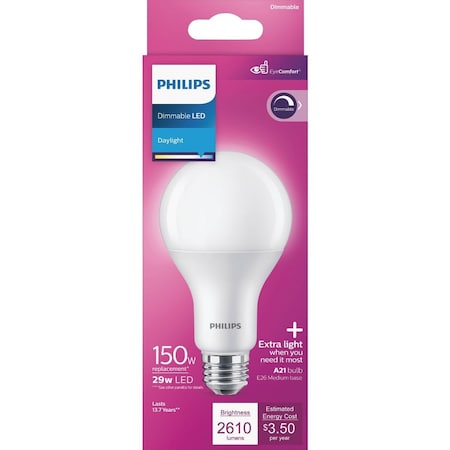 Signify 150W Equivalent Daylight A21 Medium Dimmable LED Light Bulb 571505
