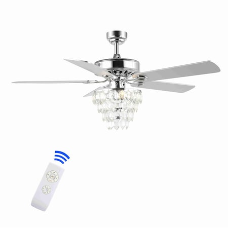 Jonathan Y Mindy 52" 3-Light Glam Modern Crystal Shade LED Ceiling Fan With Remote, Chrome JYL9616A