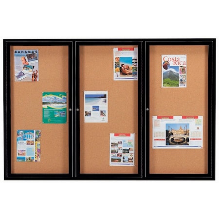 Aarco Enclosed Natural Pebble Grain Cork Bulletin Board w/ Black Powder Coated Al Frame, 48''Hx72''W DCC4872-3RBK