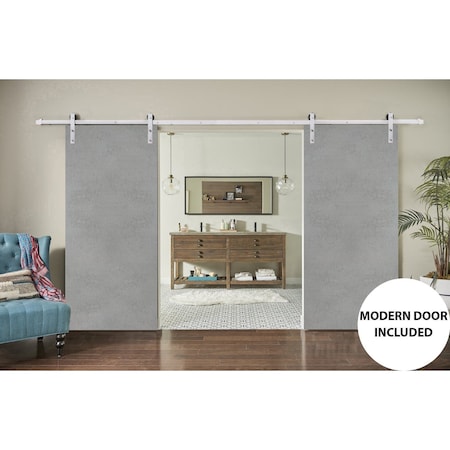 Sartodoors Double 36x80" with Planum 0010 Concrete Stainless Steel 13' Rail Hangers  Set Panel Interior PLANUM0010DB-S-BTN-36