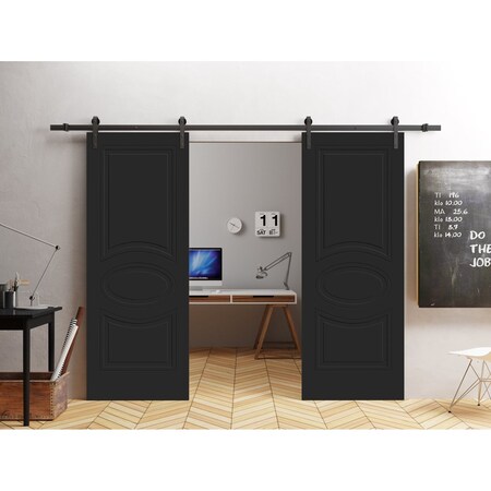 Vdomdoors Modern Double Barn Door 64" x 84" inches / Mela 7001 Painted Black / 13FT Rail Track Set / Solid Pa MELA7001DB-TCF-6484