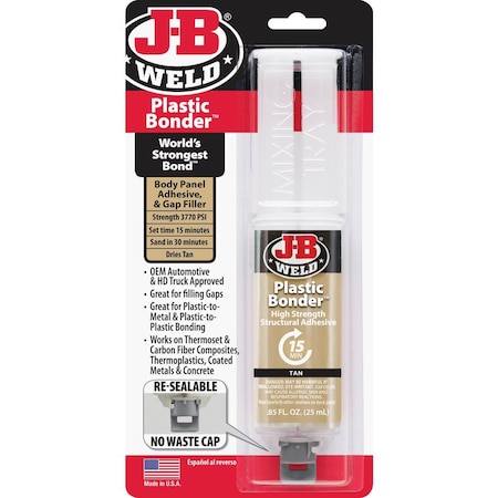 J-B Weld 0.85 Oz. Plastic Bonder Epoxy Syringe Tan 50133