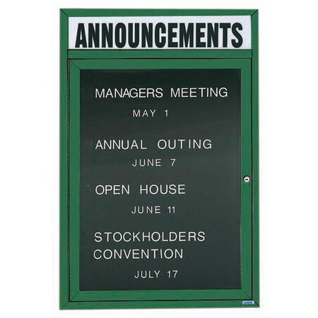 Aarco Outdoor Enclosed Directory w/ Al Frame Header, Powder Coated Green, 24''Hx18''W OADC2418HG