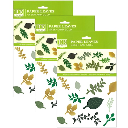 Teacher Created Resources Green and Gold Paper Leaves, 40-Piece Set, 3PK 8557