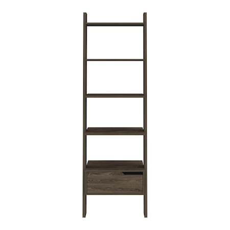 Homeroots 70" Brown Five Tier Ladder Bookcase with A Drawer 478393