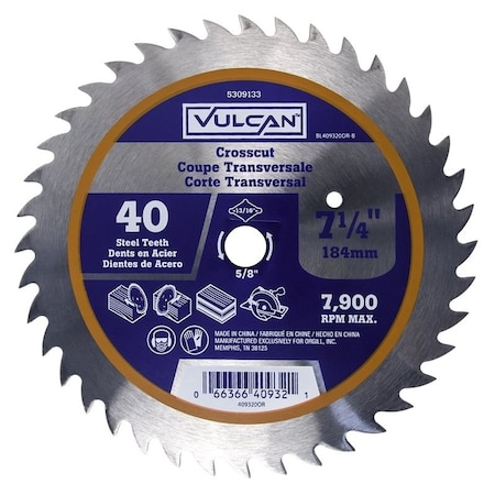 Vulcan Circular Saw Blade, 7-1/4 in Dia, 5/8 and 13/16 Diamond in Arbor 409320OR
