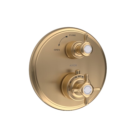 Axor Montreux Thermostatic Trim with Volume Control- Cross-Handle in Brushed Gold Optic 16817251