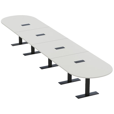 Skutchi Designs 18 Person Conference Table With Power Unit | 18' Racetrack Table | Harmony Series HAR-RAC-48X216-T.BK-U779-EBLK