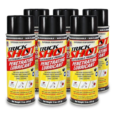 Trick Shot Sustainable Products Penetrating Lubricant, 11 oz, Aerosol Spray Can, H1- Food Grade, Yellow, 6 PK TSPL11OZ6PK