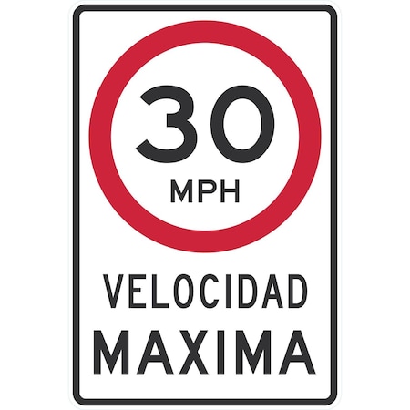Lyle Velocidad Maxima (Maximum Speed) 30MPH, 24x36, High Intensity Prismatic, White G-14335-HI_24x36
